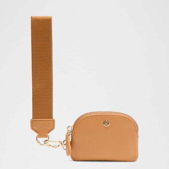 NWT Lululemon Dual Pouch Wristlet *Cactus Leather, Chestnut Brown/Gold - Picture 2 of 7